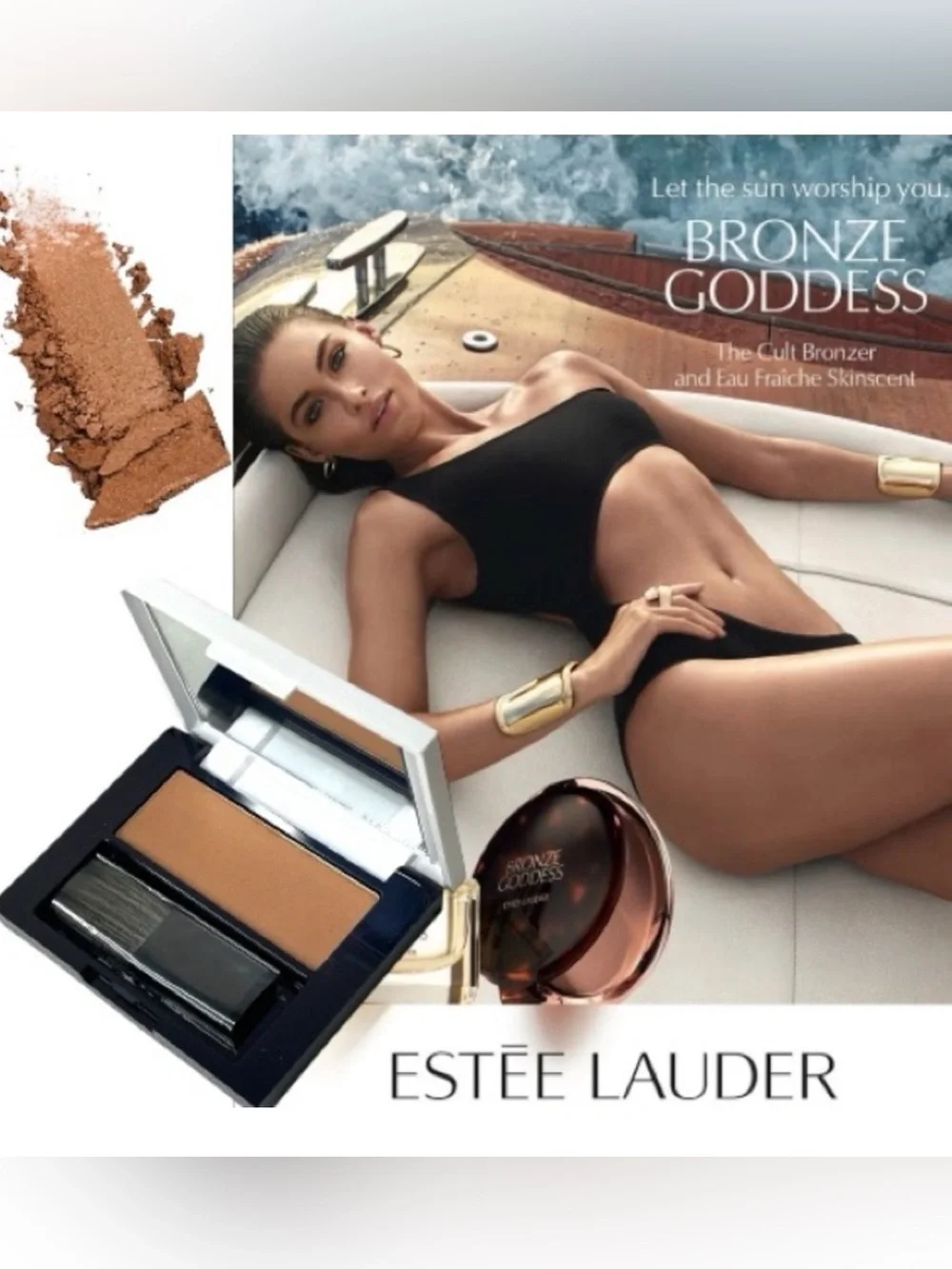 Estee Lauder Bronze Goddess Powder 02 Medium with Brush Applicator Travel Size